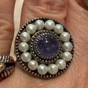 Vintage-Inspired Silver and Purple Pearl Ring 925 Real Pearls